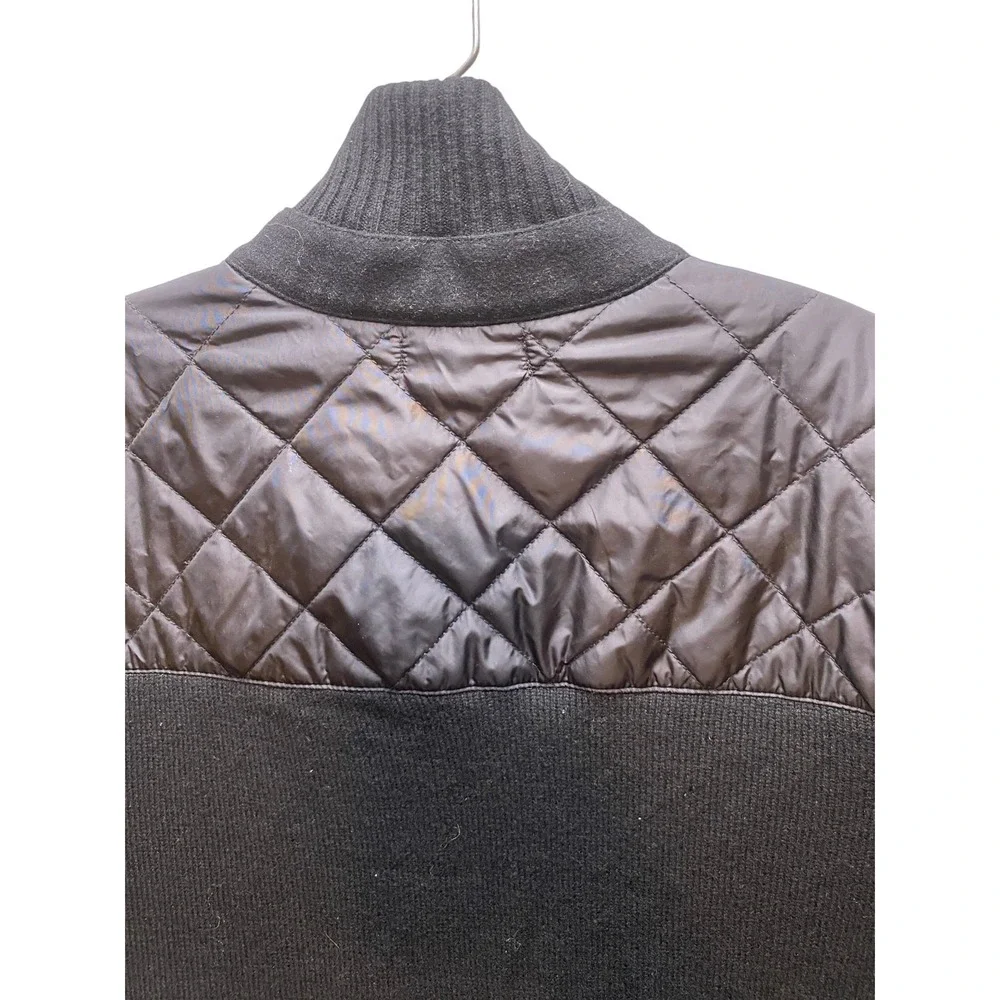 Banana Republic Sweater Jacket Mens Large‎ Black Quilted Merino Wool Full Zip